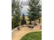 Cozy fire pit area surrounded by natural stone benches, landscaping, and scenic field views at 800 Meadowlark Dr, Erie, CO 80516