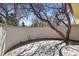 Private patio area surrounded by a unique curved wall and flowering tree at 5460 S Locust St, Greenwood Village, CO 80111