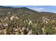 Sweeping aerial view showcasing the community amongst a canopy of trees and mountain views at 32187 Sylvan Rd, Golden, CO 80403