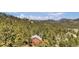 Aerial view of a charming home nestled among lush trees, showcasing its scenic surroundings at 32187 Sylvan Rd, Golden, CO 80403