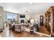 Cozy living room with fireplace, hardwood floors, built-in shelving, and comfortable seating at 1721 Wingfeather Ln, Castle Rock, CO 80108