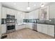 Bright kitchen with white cabinets, stainless steel appliances, and a subway tile backsplash at 2815 Curtis St, Denver, CO 80205