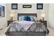 Comfortable bedroom with a stylish gray headboard and nightstands, complemented by soft blue pillows at 5492 Woodroot Pt, Castle Rock, CO 80104