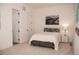 Cozy bedroom featuring a queen-size bed, plush carpeting, and an elegant black-and-white mountain print at 5492 Woodroot Pt, Castle Rock, CO 80104