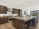 Modern kitchen featuring a large island, stainless steel appliances, and stylish pendant lighting at 5492 Woodroot Pt, Castle Rock, CO 80104