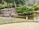Park-like scenery with a pond, mature trees, geese, and green shrubbery at 1302 S Parker Rd # 316, Denver, CO 80231