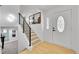Inviting entryway with a modern staircase and eye catching front door at 1173 Xenon St, Golden, CO 80401