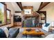 Cozy living room features a stone fireplace and comfortable seating area at 41 Stillson Placer Ter, Breckenridge, CO 80424