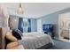 Bedroom featuring a blue color scheme and access to a bathroom at 17900 E Mexico Dr, Aurora, CO 80017