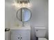 Powder room with modern vanity, faucet, lighting and fixtures at 7396 S Knolls Way, Centennial, CO 80122