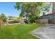 Expansive backyard featuring lush lawn, privacy fence, mature tree and a storage shed at 3254 Newton St, Denver, CO 80211