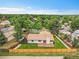 Aerial view of a home with a fenced backyard, deck, and lush green surroundings in a residential neighborhood at 8357 Dudley Ct, Arvada, CO 80005