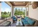 Relaxing covered patio with comfortable seating and view of the beautiful backyard at 15205 W Baker Ave, Lakewood, CO 80228