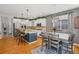 Modern kitchen with white cabinets, stainless steel appliances, and a center island with counter seating at 8677 S Buchanan Way, Aurora, CO 80016