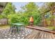 Cozy backyard patio featuring a green dining table, modern seating, and a unique fire pit at 1831 S Ivanhoe St, Denver, CO 80224