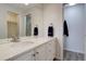 Bathroom with white vanity and an adjacent walk in shower room at 11886 Elk Head Range Rd, Littleton, CO 80127