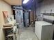 Basement with utilities, including a furnace, water heater, and laundry area at 912 E 6Th Ave, Broomfield, CO 80020