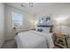 Bright bedroom with white bedding, neutral decor, and natural light from a large window at 1841 S Dunkirk St # 203, Aurora, CO 80017