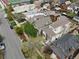 A high angle aerial view showcases neighborhood streets and mature trees with a community view at 2530 N Franklin St, Denver, CO 80205