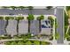 Overhead view of gray and blue homes with solar panels, backyard patios, and landscaped yards at 1867 W 137Th Ln, Broomfield, CO 80023
