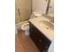 Bathroom with modern vanity, tile floors, and shower-tub combo at 482 S Kalispell Way # E, Aurora, CO 80017