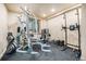 Home gym featuring weight machines, free weights, and rubber flooring at 12555 Critchell Ln, Littleton, CO 80127