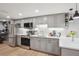 Modern kitchen featuring stainless steel appliances, ample gray cabinetry and bright countertops at 1582 W Briarwood Ave, Littleton, CO 80120