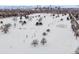 Snowy aerial view of parkland with Denver skyline in background at 2615 N Steele St, Denver, CO 80205