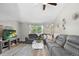 Bright living room featuring a large sectional sofa, a ceiling fan, and stylish decor at 3965 S Fundy Cir, Aurora, CO 80013