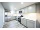 Modern kitchen with stainless steel appliances, light gray cabinets, and tile backsplash at 901 S Osceola St, Denver, CO 80219