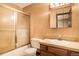 Clean bathroom with shower/tub combo and vanity at 1557 S Owens St # 59, Denver, CO 80232