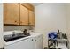 Bright laundry room offers modern washer and dryer with extra storage at 12430 E Pacific Cir # B, Aurora, CO 80014