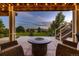 Outdoor patio features a cozy seating area, fire pit, and views of the yard at 25601 E Indore Dr, Aurora, CO 80016