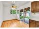 Breakfast nook featuring backyard access and a view to the detached garage at 3444 S Bellaire St, Denver, CO 80222