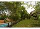 Backyard view shows a swimming pool, mature trees, and a grassy yard at 8130 E Bethany Pl, Denver, CO 80231