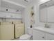 Laundry room with washer, dryer, and storage shelves at 10001 E Evans Ave # 58B, Aurora, CO 80247