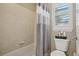 Bathroom featuring a tub/shower combo with a gray curtain and a single sink vanity at 5046 Sage Brush Dr, Broomfield, CO 80023