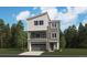 Striking three-story home features stone accents, a covered balcony, and an attached two-car garage at 9147 White Ridge Rd, Englewood, CO 80112