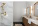 Luxurious bathroom with marble shower and dual vanity at 817 29Th St, Denver, CO 80205