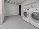 Functional laundry area with washer, dryer, and convenient storage shelves at 3530 Dahlia St, Denver, CO 80207