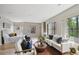 Bright open-concept living room is decorated with modern furniture and has large windows at 3195 Blake St # 106, Denver, CO 80205