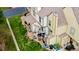 Aerial of multi-Gathering backyard patios and well-kept lawn at 1811 S Quebec Way # 103, Denver, CO 80231