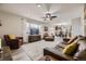 Inviting living room featuring wood floors, comfortable seating, and an open layout to the kitchen and dining area at 8102 S Carr Ct, Littleton, CO 80128