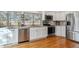 A well-lit kitchen featuring stainless steel appliances, white cabinets, and a modern design at 7641 S Rosemary Cir, Centennial, CO 80112