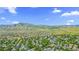 An aerial view highlighting the community's location with scenic mountain views and green spaces, enhancing its natural appeal at 14185 W Warren Cir, Lakewood, CO 80228