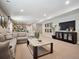 Finished basement features a lounge area, kitchen and billiard table with modern finishes and neutral colors at 18940 E 96Th Pl, Commerce City, CO 80022