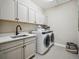 Convenient laundry room featuring a sink, ample cabinet space, and modern appliances at 18940 E 96Th Pl, Commerce City, CO 80022