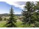 Picturesque view of the neighborhood, evergreen trees, rolling hills, and distant mountains on a clear day at 24030 San Isabel Rd, Indian Hills, CO 80454