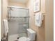 Bathroom with white tile shower, glass door and towel rack at 37677 Sable Ridge Rd, Elizabeth, CO 80107