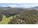 Expansive aerial view showcasing the property's secluded location amidst lush greenery and mountain views at 34 Normandy Rd, Evergreen, CO 80439